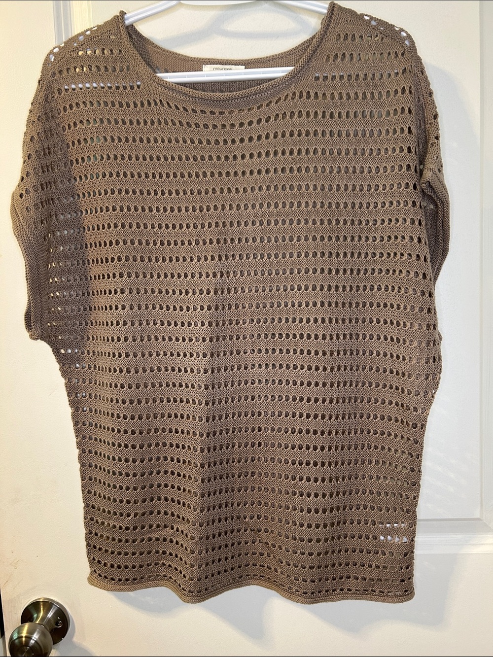 Maurices Taupe Open-Knit Short Sleeve Sweater Ptp 24